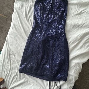 Strapless Navy Sequin Cocktail Dress